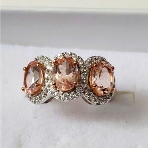 Sterling Silver 925 Morganite Halo Ring